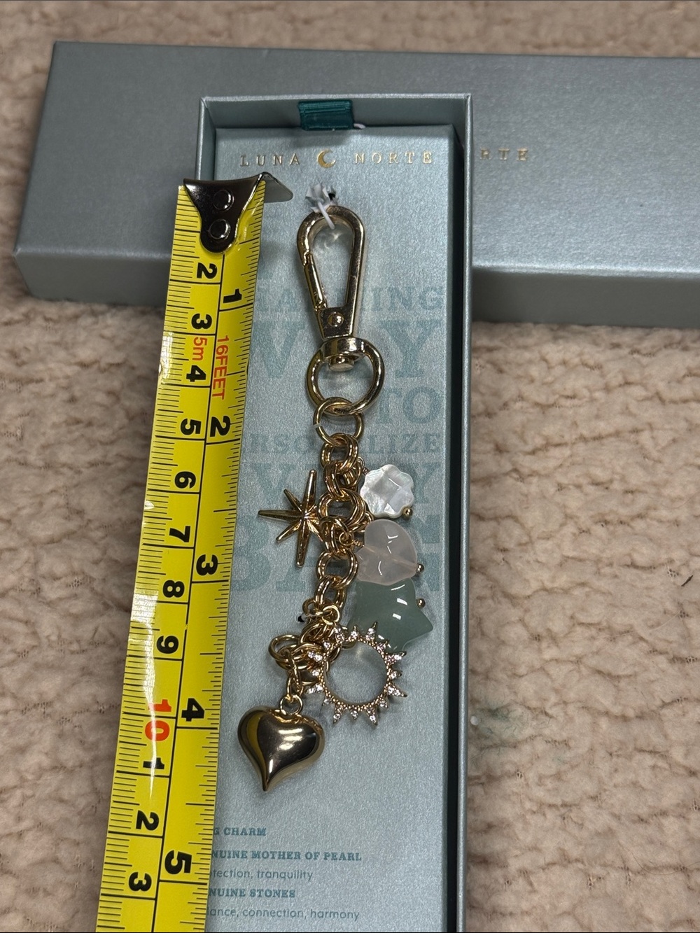 Luna Norte Gold-Tone Heart & Charm Keychain with Sea Glass Accents